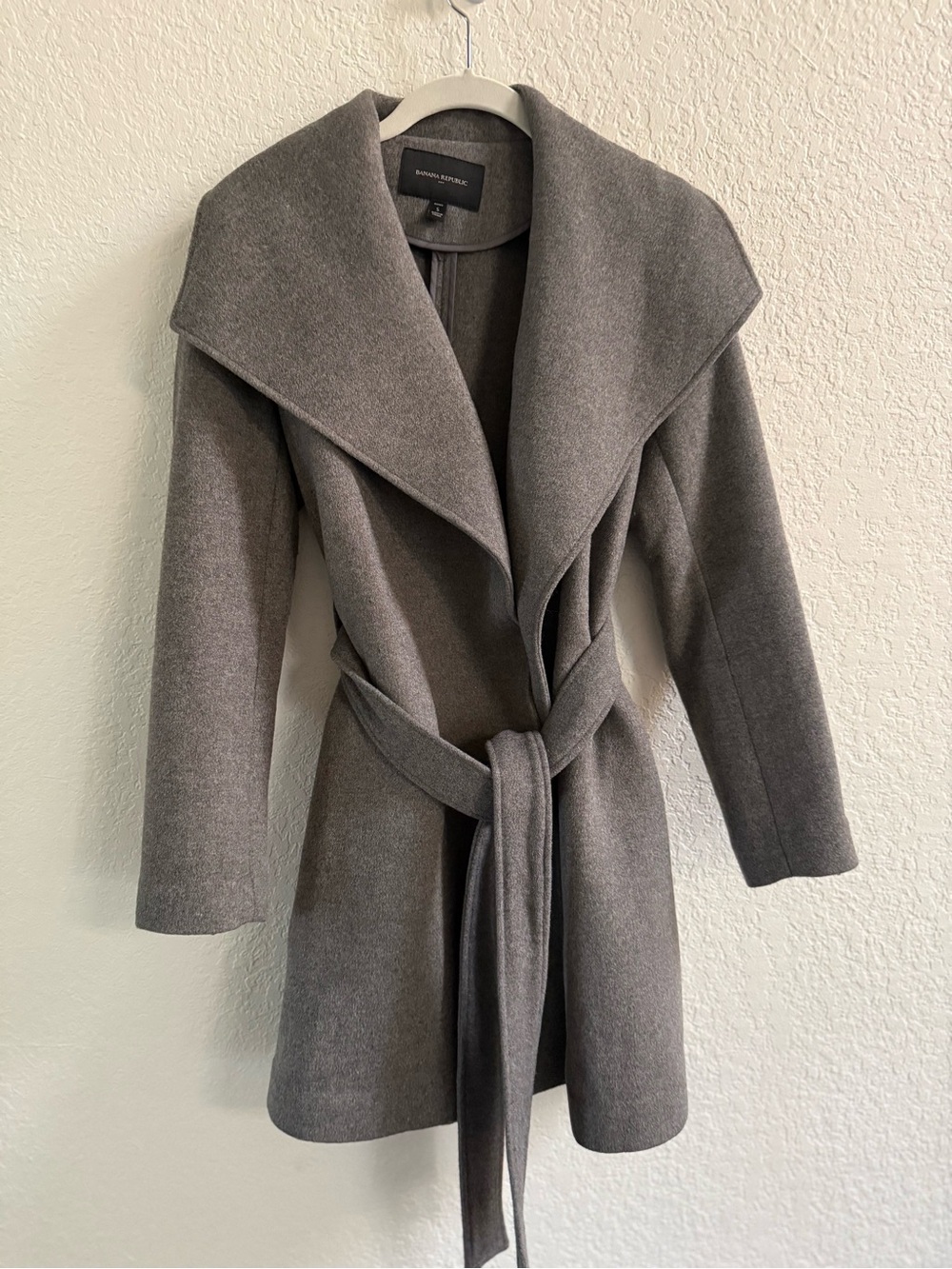 Banana Republic Grey Belted Wool Blend Trench Coat